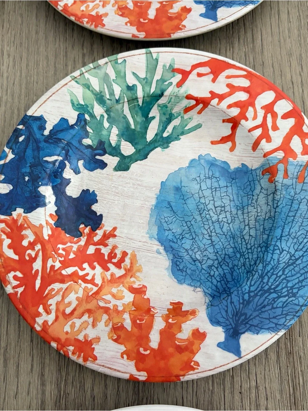Pier 1 Coral Reef Melamine 8.5” Plates Set Of 6 Sea Life Beach Orange/Blue/Teal